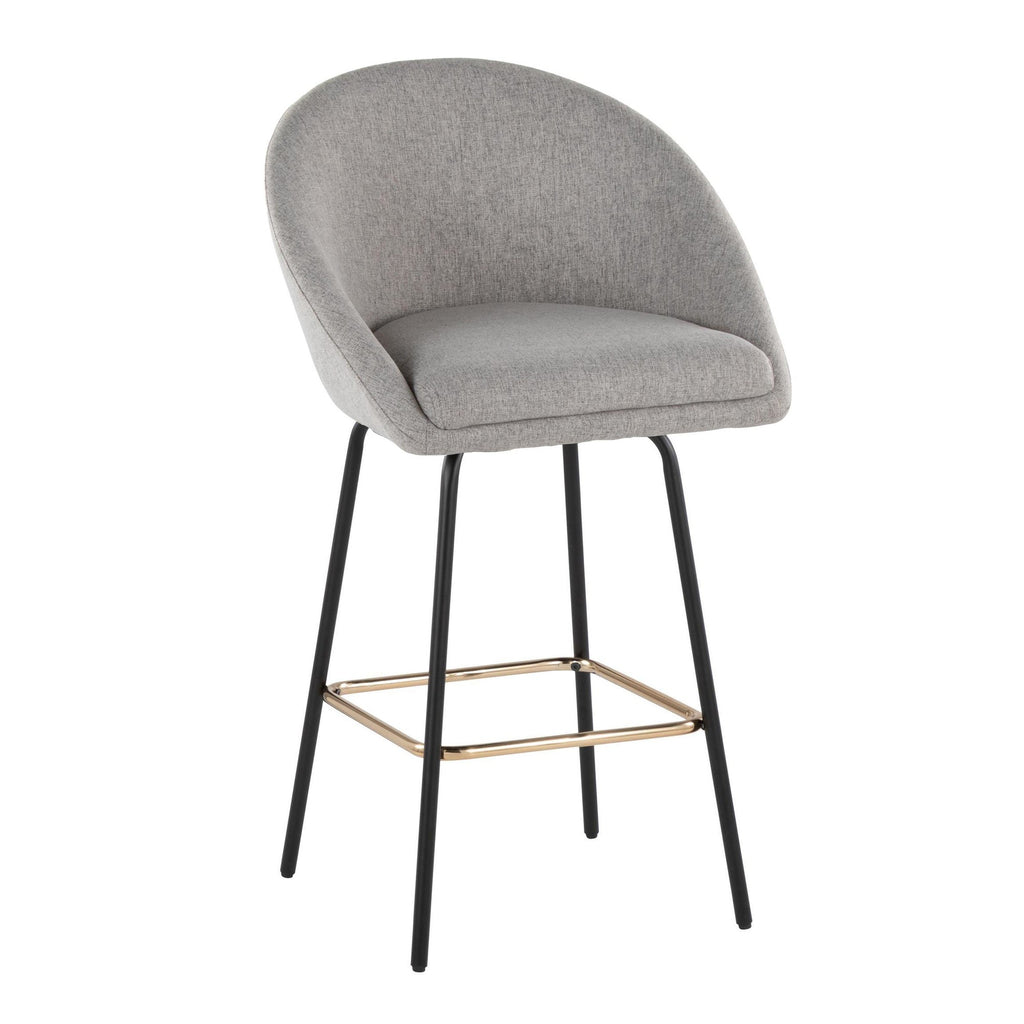 Matisse High Back 26" Fixed-Height Counter Stool - Set of 2 - Black Metal, Grey Performance Fabric, Gold Metal