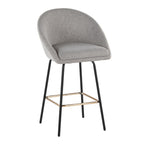 Matisse High Back 26" Fixed-Height Counter Stool - Set of 2 - Black Metal, Grey Performance Fabric, Gold Metal
