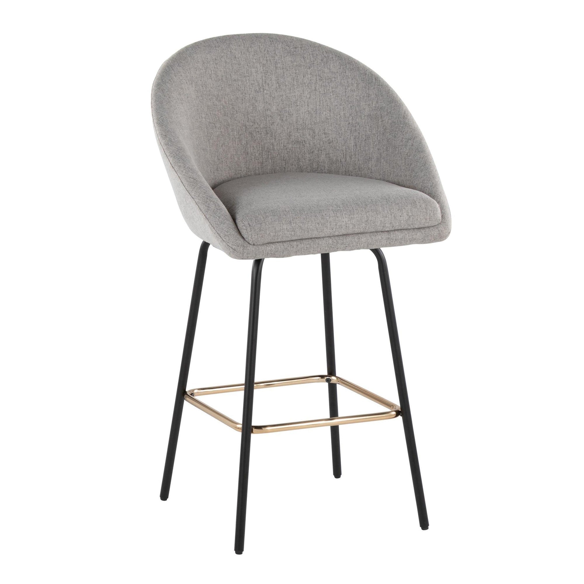 Matisse High Back 26" Fixed-Height Counter Stool - Set of 2 - Black Metal, Grey Performance Fabric, Gold Metal