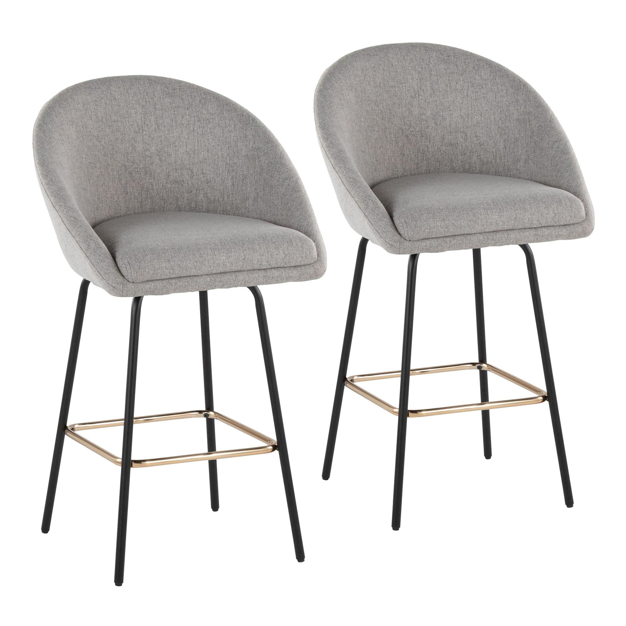 Matisse High Back 26" Fixed-Height Counter Stool - Set of 2 - Black Metal, Grey Performance Fabric, Gold Metal