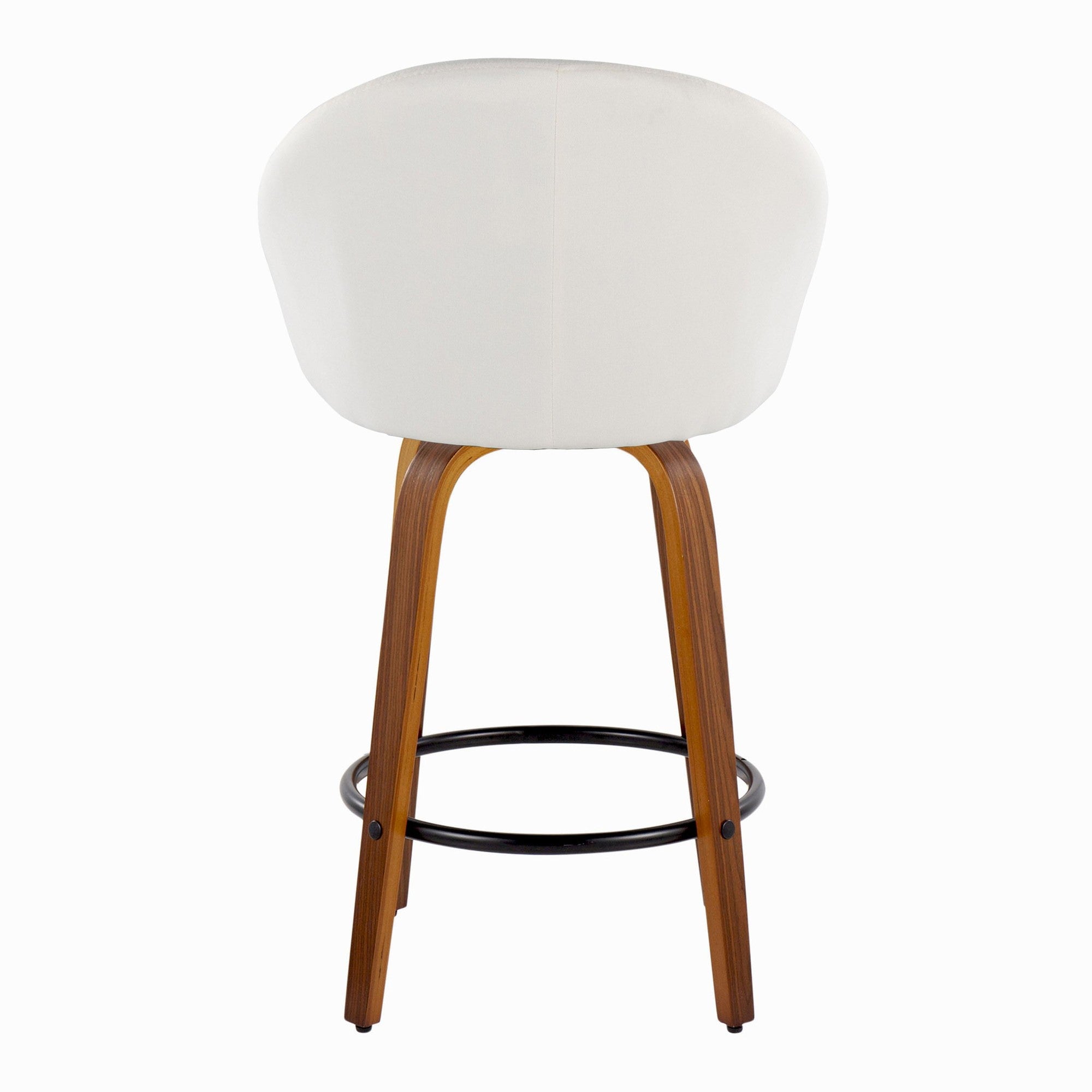 Matisse High Back 26" Fixed-Height Counter Stool - Set of 2 - Walnut Wood, Cream Fabric, Black Metal