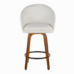 Matisse High Back 26" Fixed-Height Counter Stool - Set of 2 - Walnut Wood, Cream Fabric, Black Metal