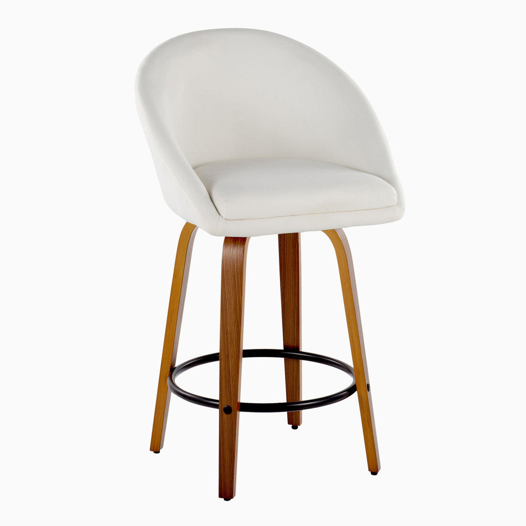 Matisse High Back 26" Fixed-Height Counter Stool - Set of 2 - Walnut Wood, Cream Fabric, Black Metal