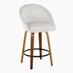 Matisse High Back 26" Fixed-Height Counter Stool - Set of 2 - Walnut Wood, Cream Fabric, Black Metal