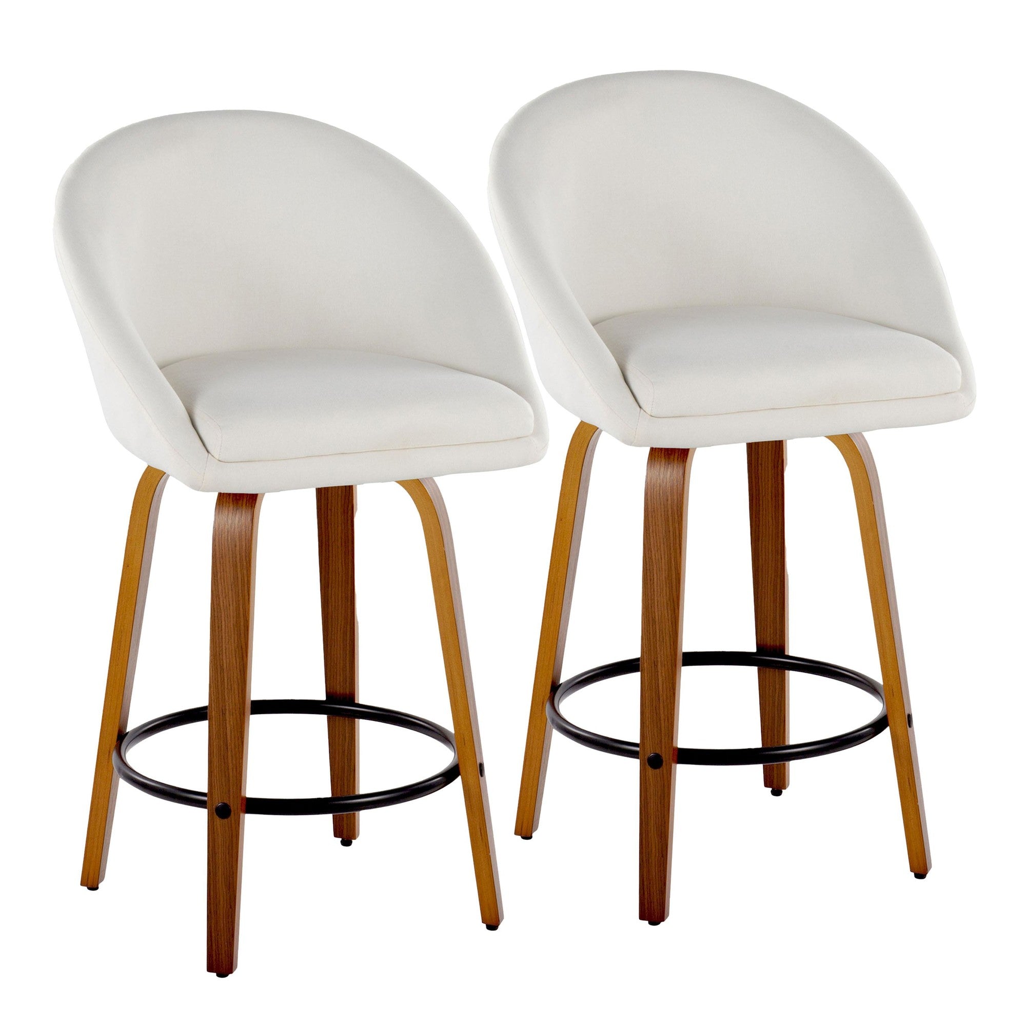 Matisse High Back 26" Fixed-Height Counter Stool - Set of 2 - Walnut Wood, Cream Fabric, Black Metal