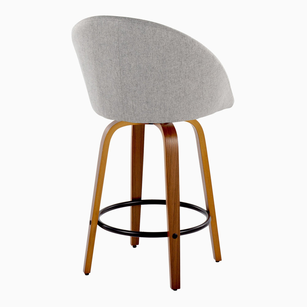Matisse High Back 26" Fixed-Height Counter Stool - Set of 2 - Walnut Wood, Grey Fabric, Black Metal