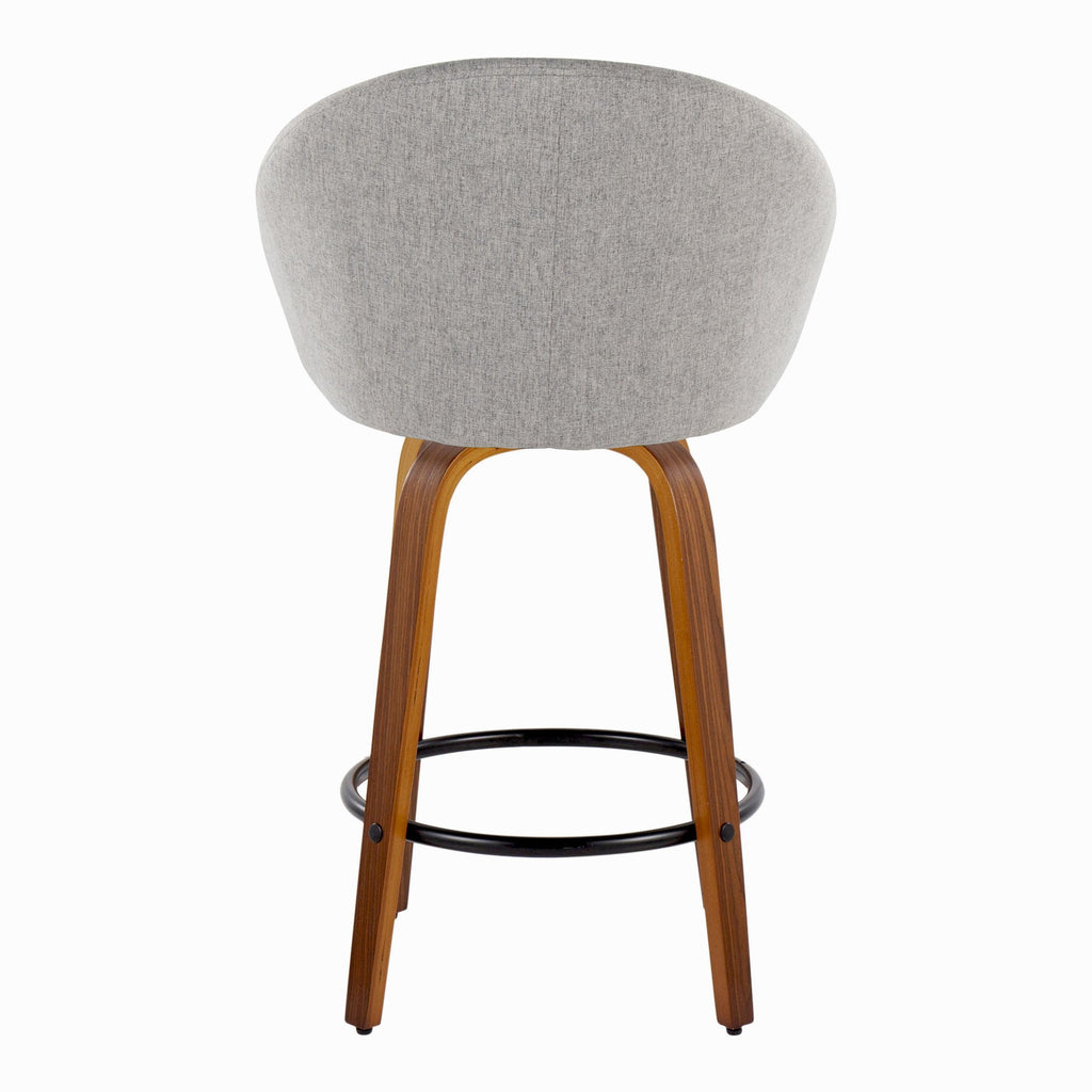 Matisse High Back 26" Fixed-Height Counter Stool - Set of 2 - Walnut Wood, Grey Fabric, Black Metal