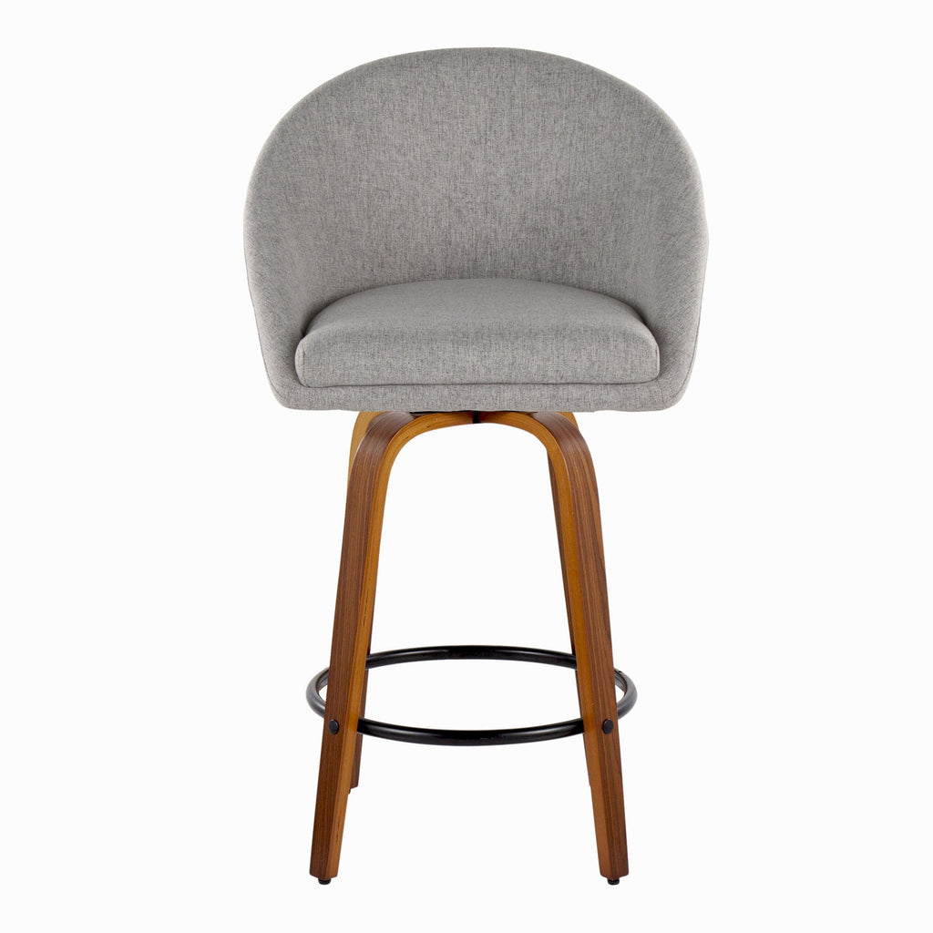 Matisse High Back 26" Fixed-Height Counter Stool - Set of 2 - Walnut Wood, Grey Fabric, Black Metal