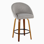 Matisse High Back 26" Fixed-Height Counter Stool - Set of 2 - Walnut Wood, Grey Fabric, Black Metal