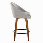 Matisse High Back 26" Fixed-Height Counter Stool - Set of 2 - Walnut Wood, Grey Fabric, Black Metal