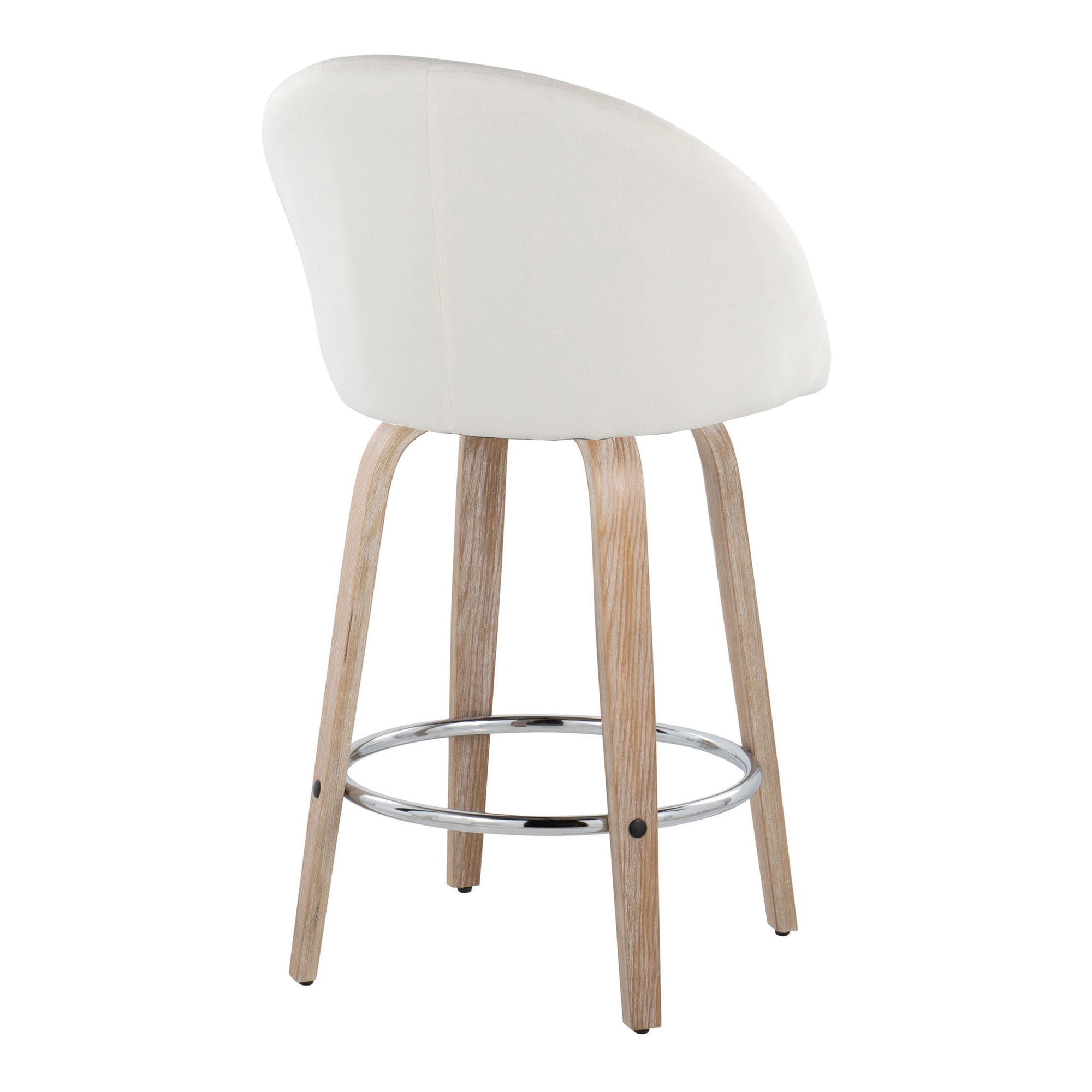 Matisse High Back 26" Fixed-Height Counter Stool - Set of 2 - Whitewashed Wood, Cream Fabric, Chrome Metal