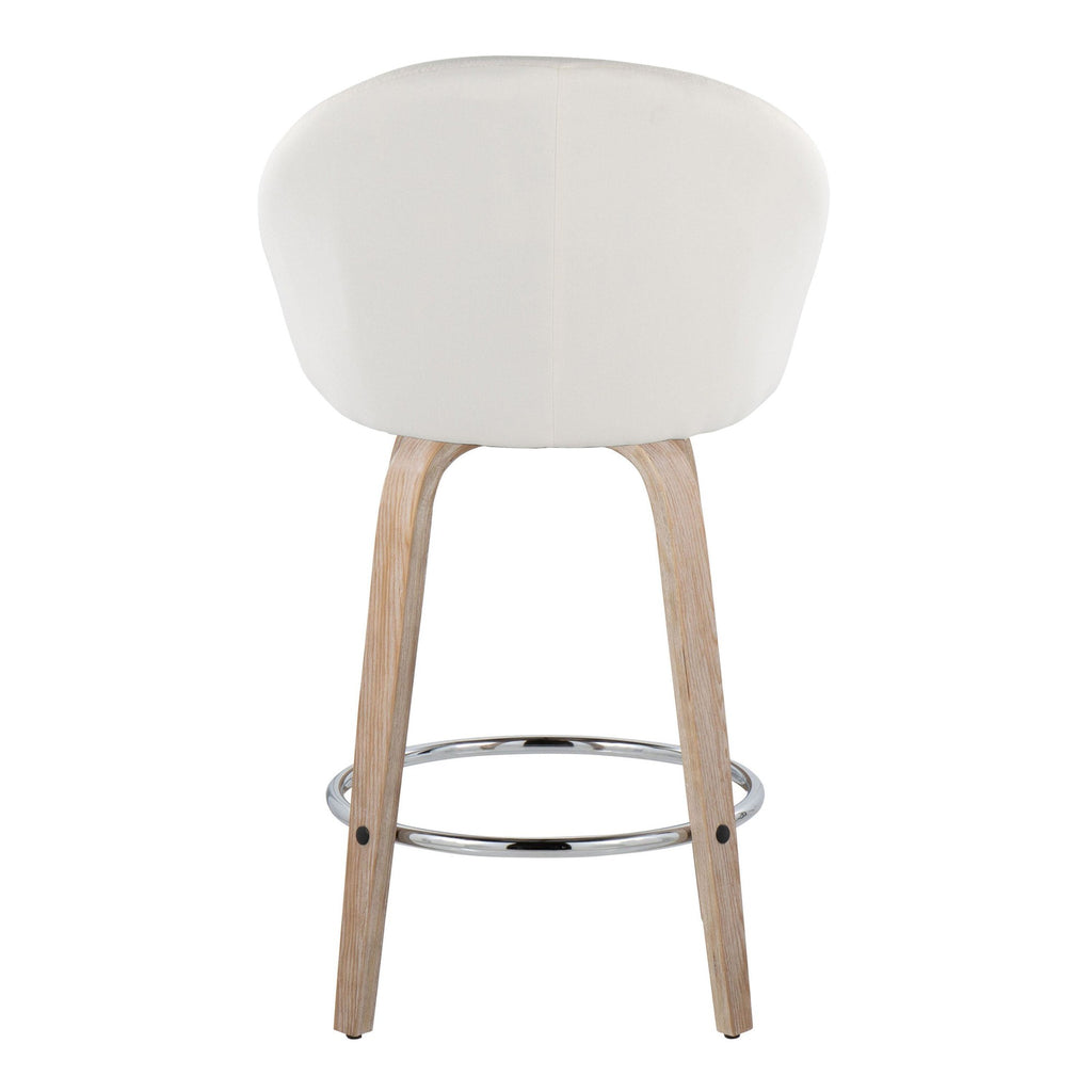 Matisse High Back 26" Fixed-Height Counter Stool - Set of 2 - Whitewashed Wood, Cream Fabric, Chrome Metal