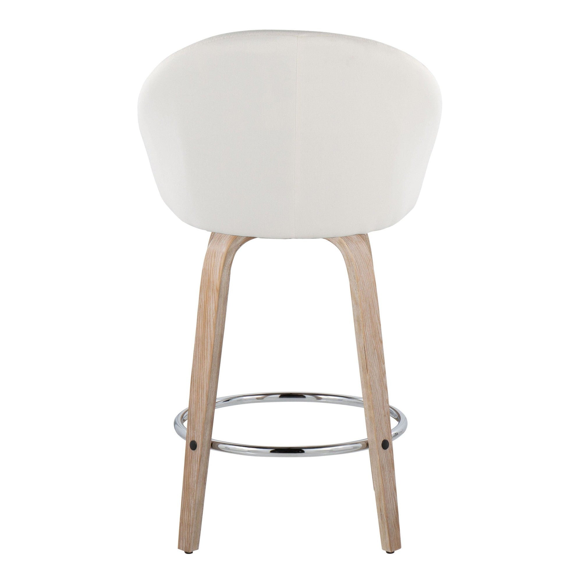 Matisse High Back 26" Fixed-Height Counter Stool - Set of 2 - Whitewashed Wood, Cream Fabric, Chrome Metal