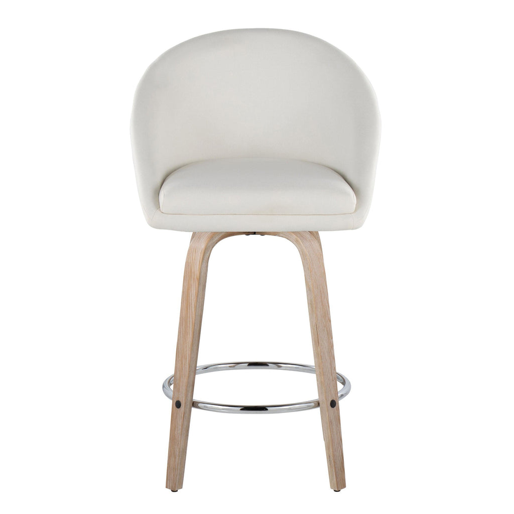 Matisse High Back 26" Fixed-Height Counter Stool - Set of 2 - Whitewashed Wood, Cream Fabric, Chrome Metal