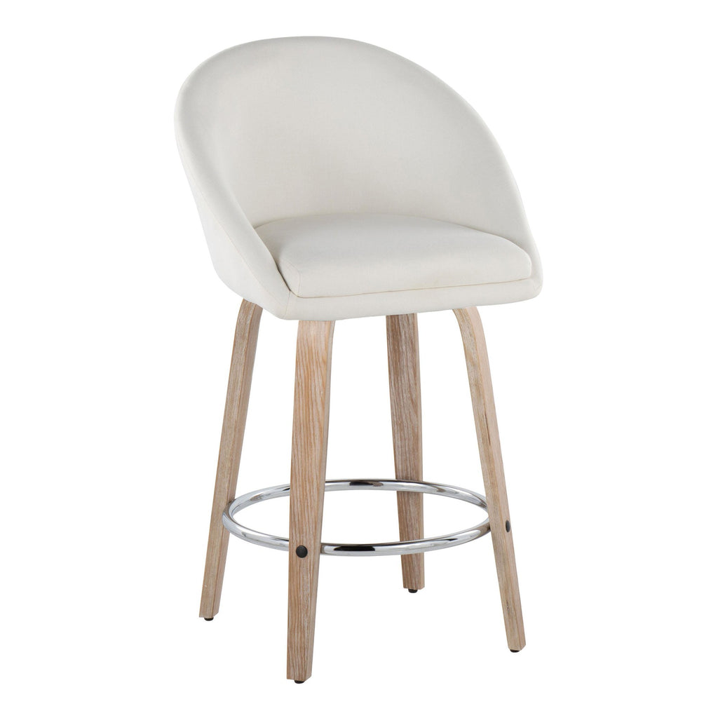 Matisse High Back 26" Fixed-Height Counter Stool - Set of 2 - Whitewashed Wood, Cream Fabric, Chrome Metal