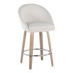 Matisse High Back 26" Fixed-Height Counter Stool - Set of 2 - Whitewashed Wood, Cream Fabric, Chrome Metal