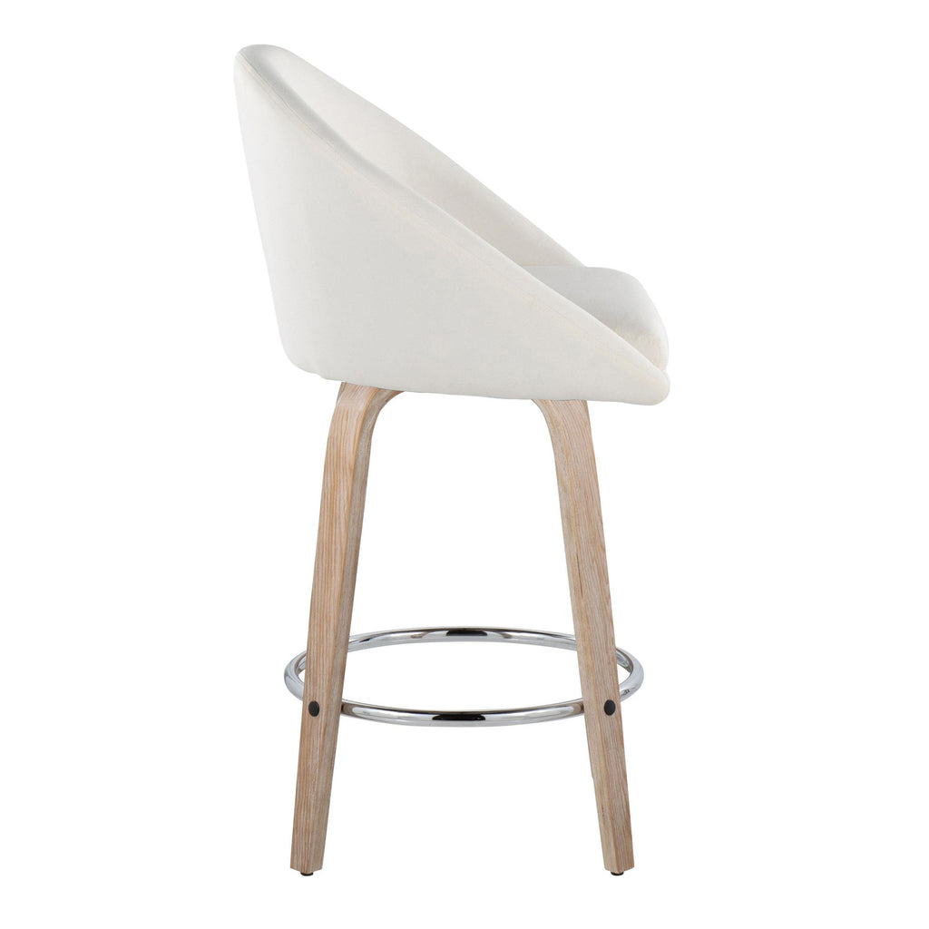 Matisse High Back 26" Fixed-Height Counter Stool - Set of 2 - Whitewashed Wood, Cream Fabric, Chrome Metal