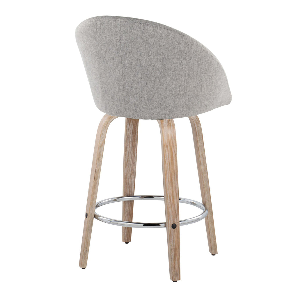 Matisse High Back 26" Fixed-Height Counter Stool - Set of 2 - Whitewashed Wood, Grey Fabric, Chrome Metal