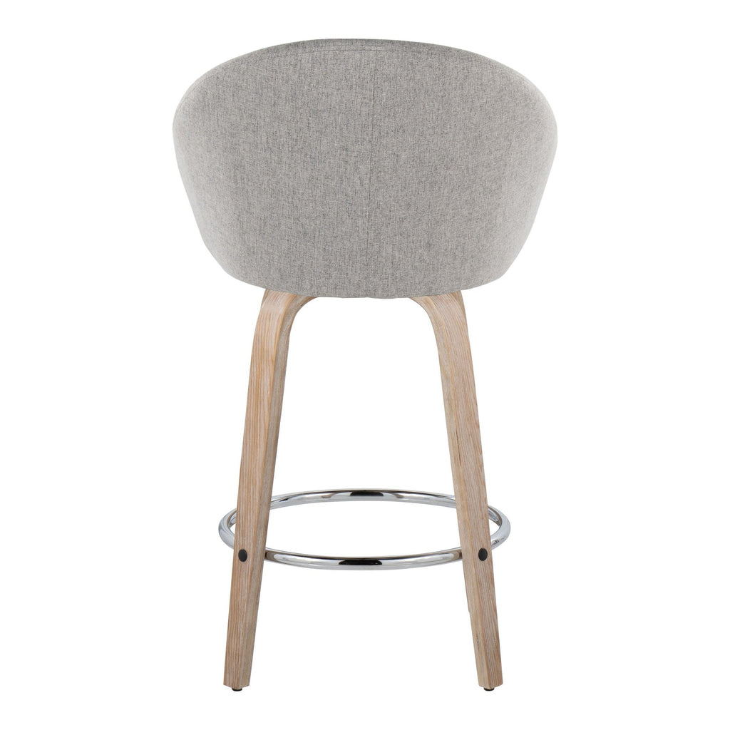 Matisse High Back 26" Fixed-Height Counter Stool - Set of 2 - Whitewashed Wood, Grey Fabric, Chrome Metal