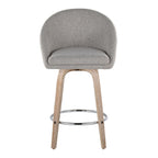 Matisse High Back 26" Fixed-Height Counter Stool - Set of 2 - Whitewashed Wood, Grey Fabric, Chrome Metal