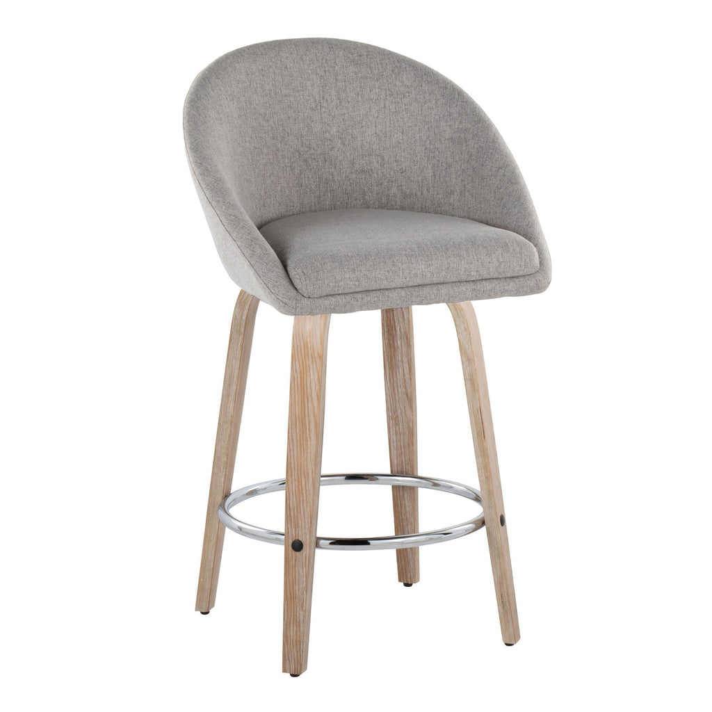 Matisse High Back 26" Fixed-Height Counter Stool - Set of 2 - Whitewashed Wood, Grey Fabric, Chrome Metal