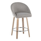 Matisse High Back 26" Fixed-Height Counter Stool - Set of 2 - Whitewashed Wood, Grey Fabric, Chrome Metal