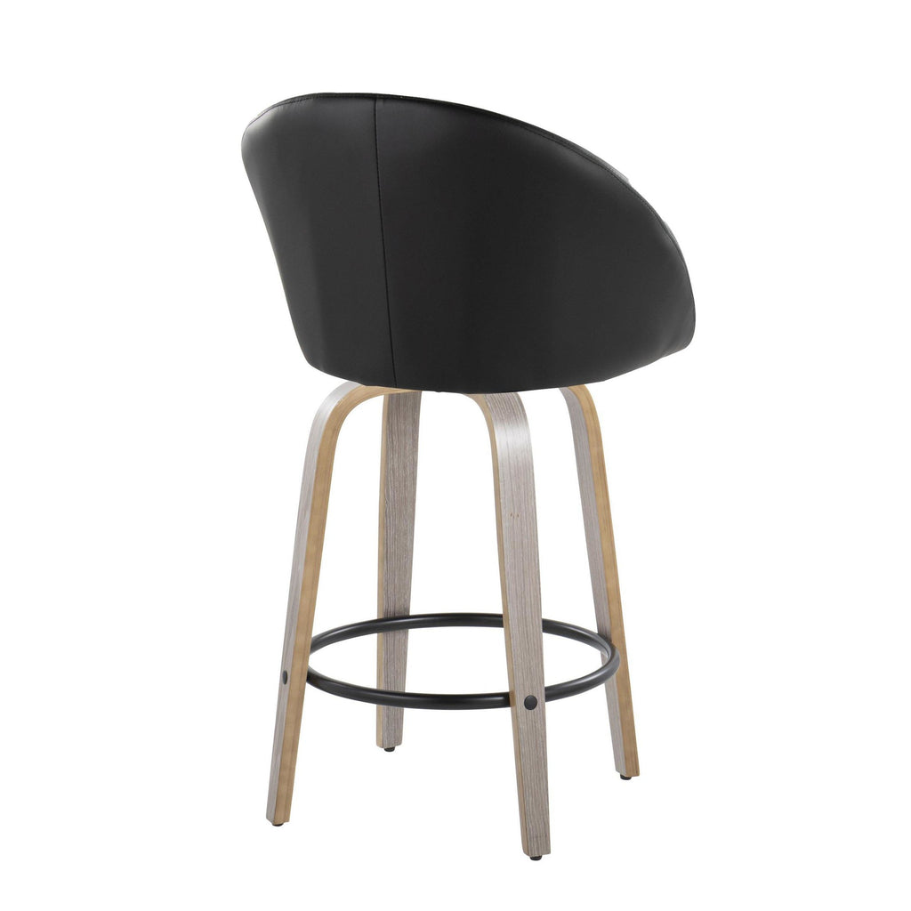 Matisse High Back 26" Fixed-Height Counter Stool - Set of 2 - Light Grey Wood, Black PU, Black Metal