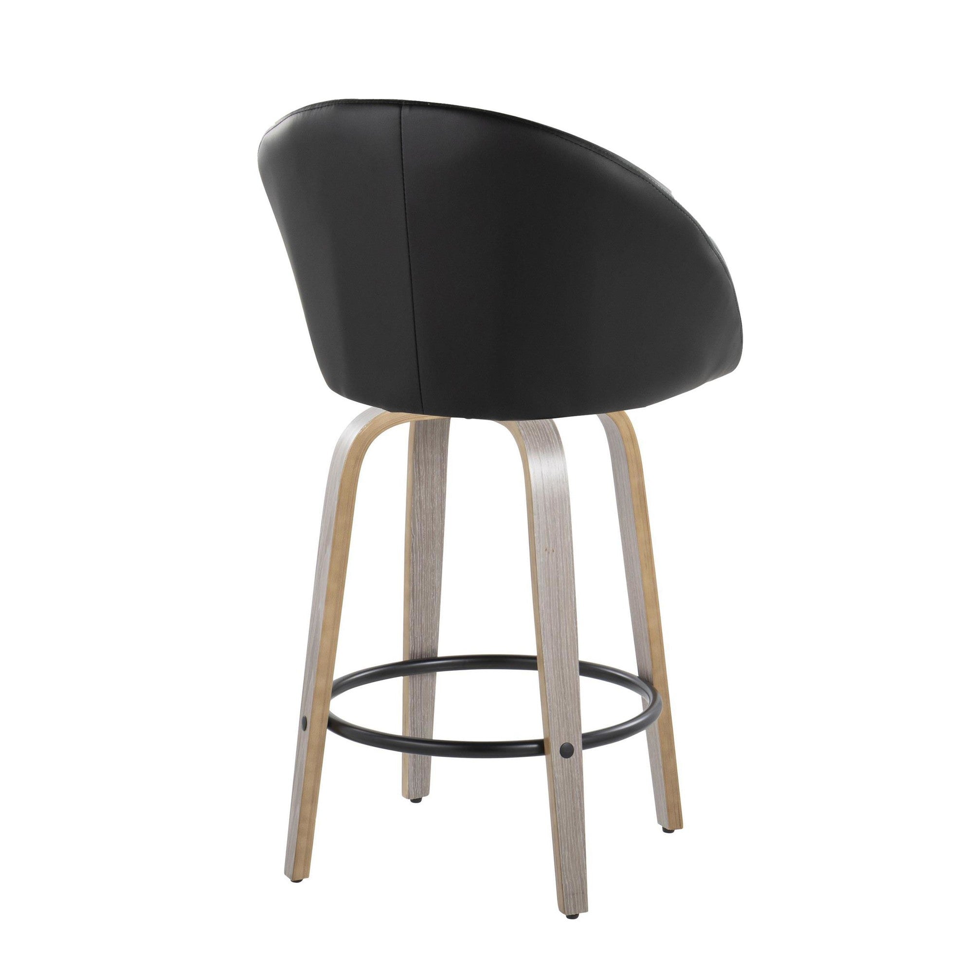 Matisse High Back 26" Fixed-Height Counter Stool - Set of 2 - Light Grey Wood, Black PU, Black Metal