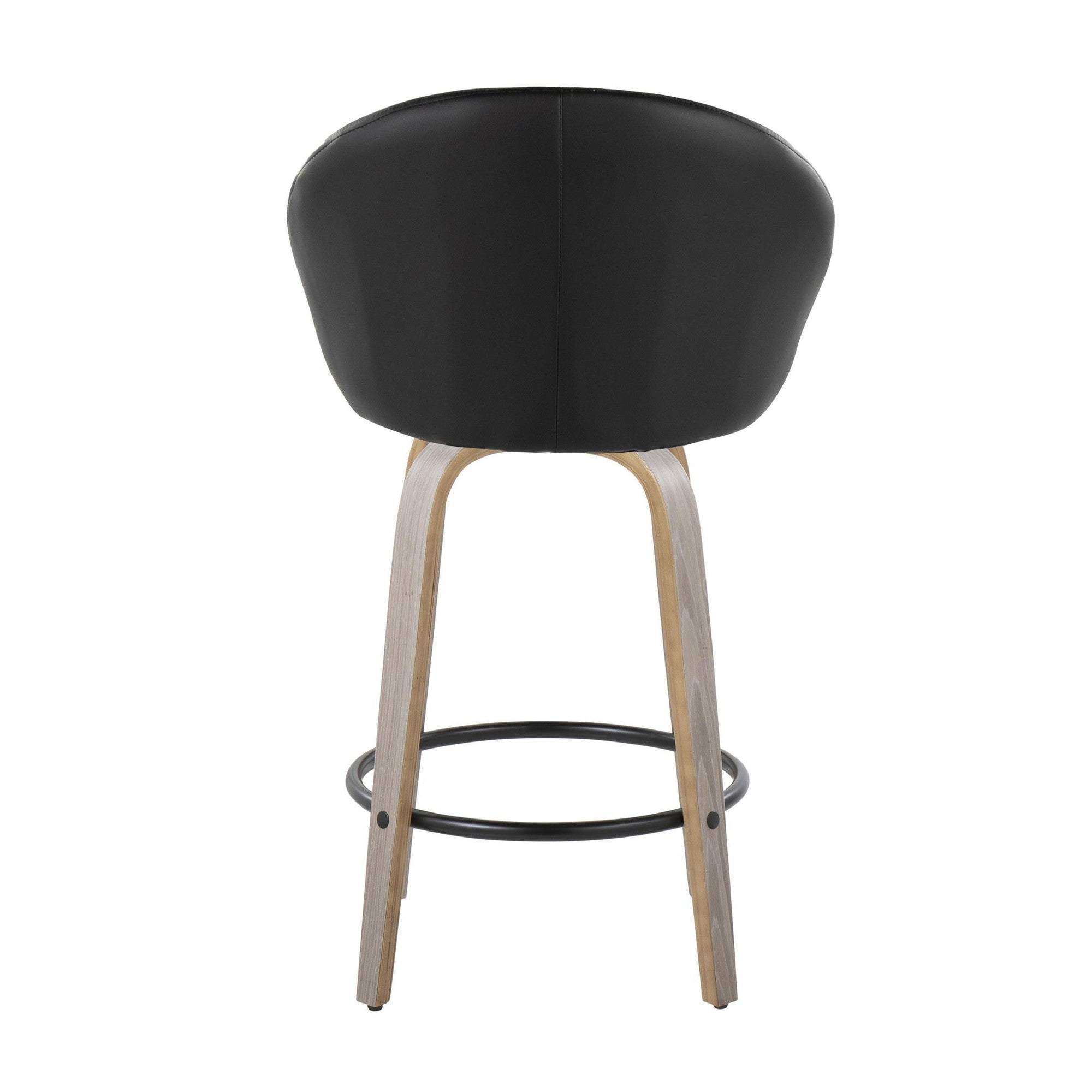Matisse High Back 26" Fixed-Height Counter Stool - Set of 2 - Light Grey Wood, Black PU, Black Metal