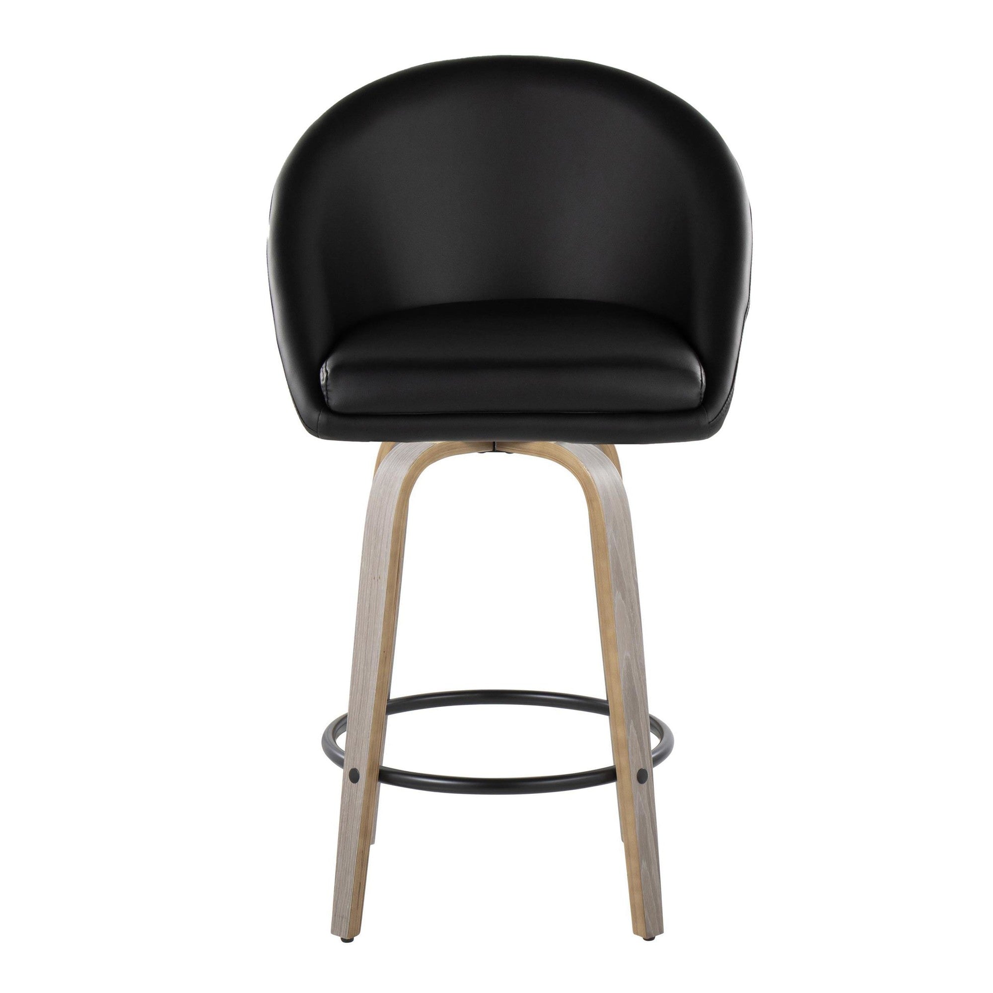 Matisse High Back 26" Fixed-Height Counter Stool - Set of 2 - Light Grey Wood, Black PU, Black Metal