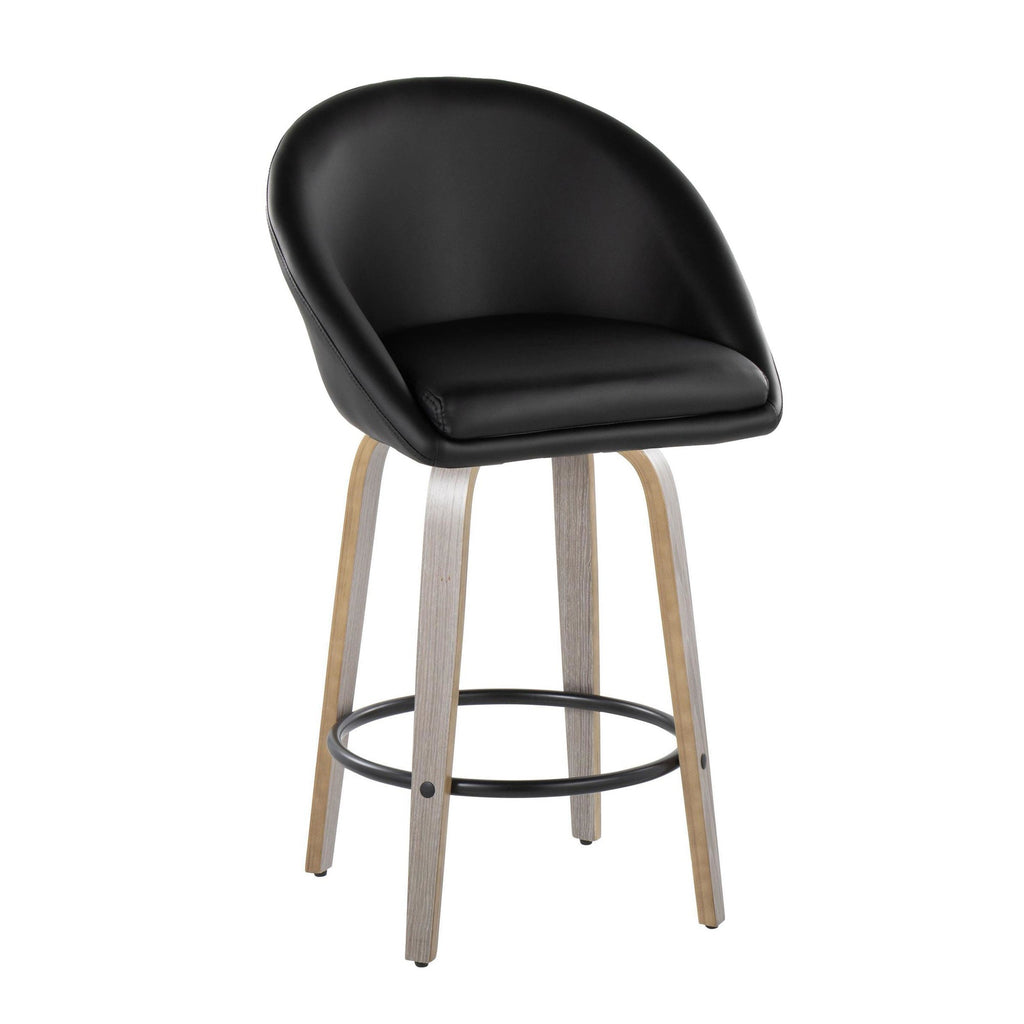 Matisse High Back 26" Fixed-Height Counter Stool - Set of 2 - Light Grey Wood, Black PU, Black Metal