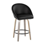 Matisse High Back 26" Fixed-Height Counter Stool - Set of 2 - Light Grey Wood, Black PU, Black Metal