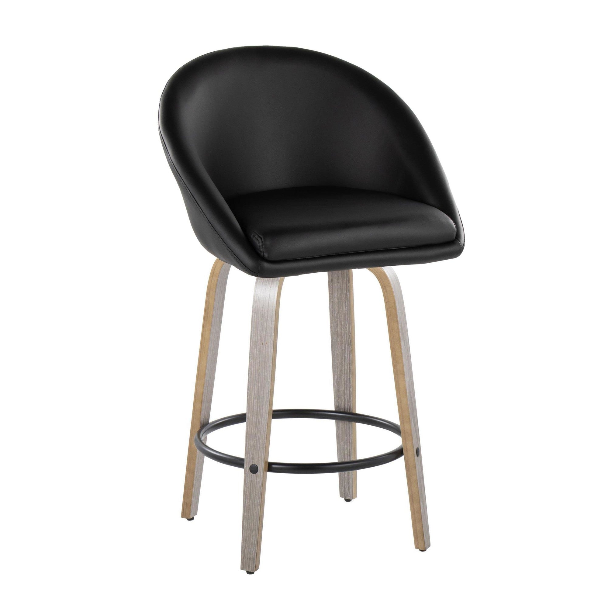 Matisse High Back 26" Fixed-Height Counter Stool - Set of 2 - Light Grey Wood, Black PU, Black Metal