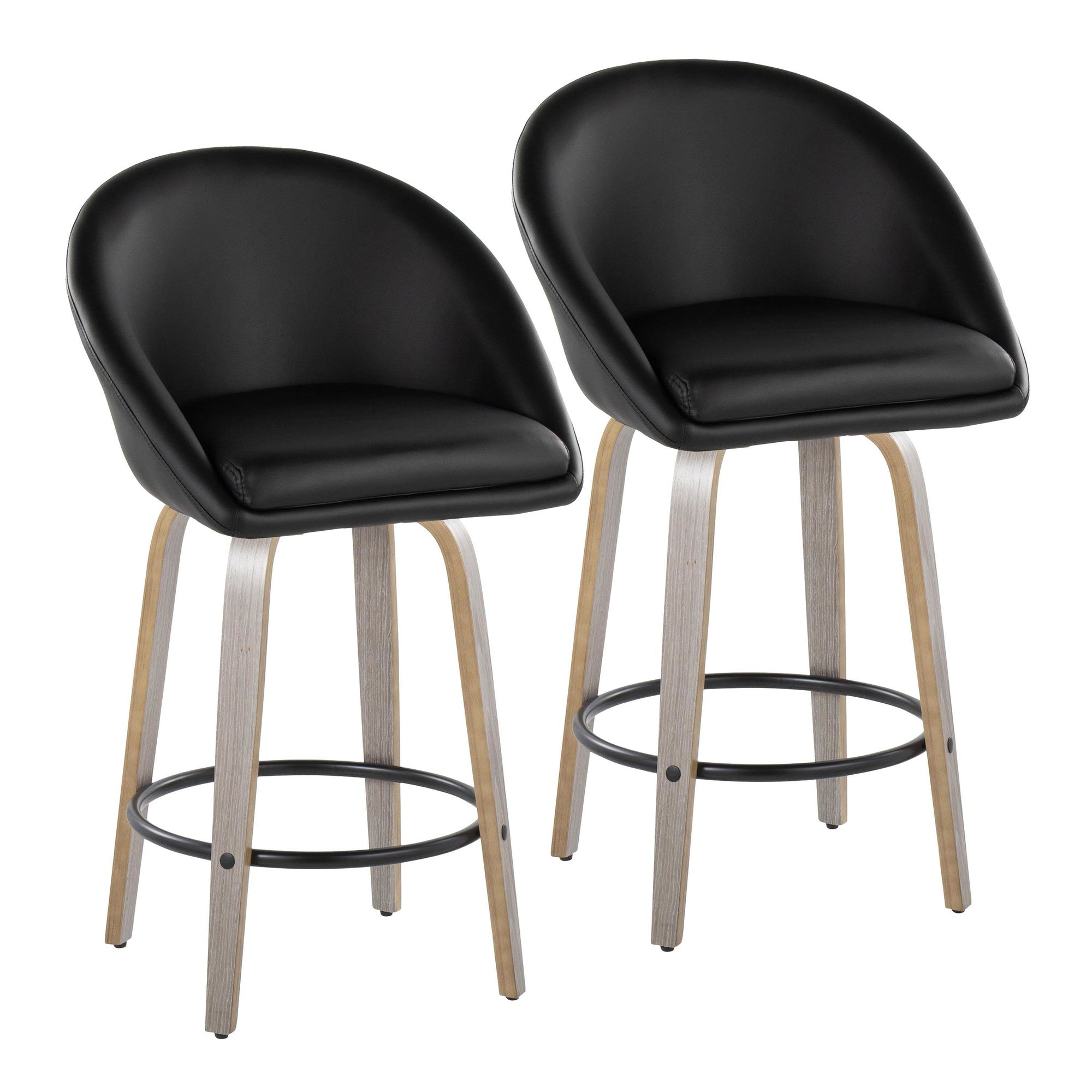 Matisse High Back 26" Fixed-Height Counter Stool - Set of 2 - Light Grey Wood, Black PU, Black Metal