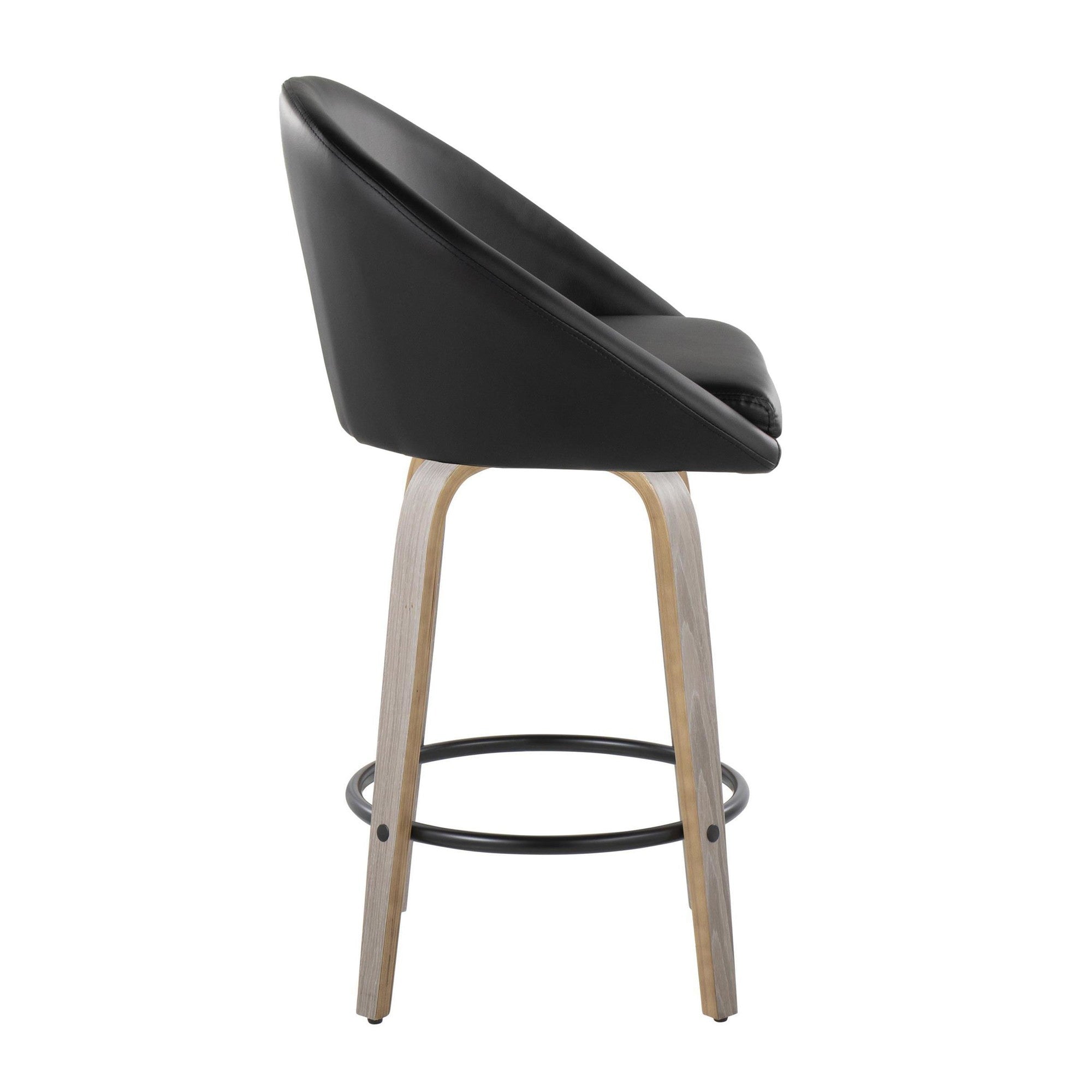 Matisse High Back 26" Fixed-Height Counter Stool - Set of 2 - Light Grey Wood, Black PU, Black Metal