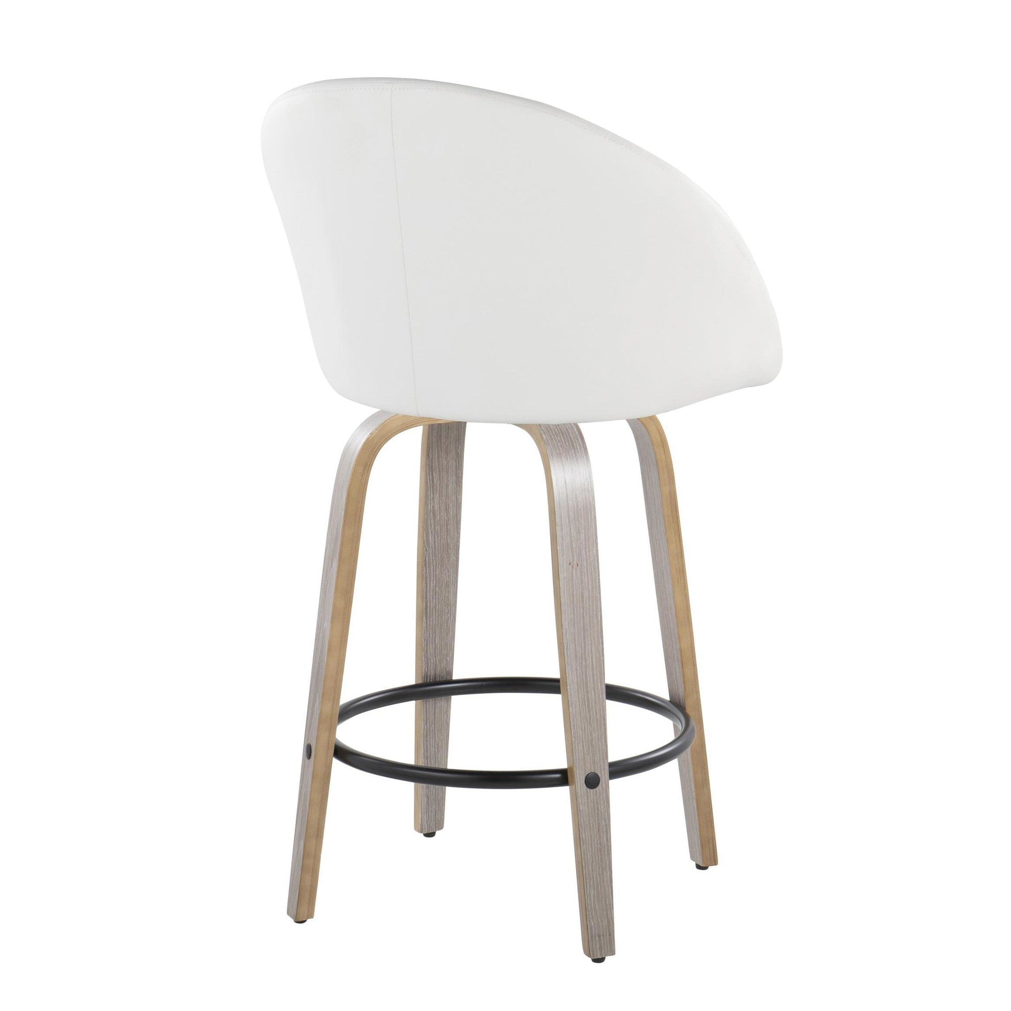 Matisse High Back 26" Fixed-Height Counter Stool - Set of 2 - Light Grey Wood, White PU, Black Metal