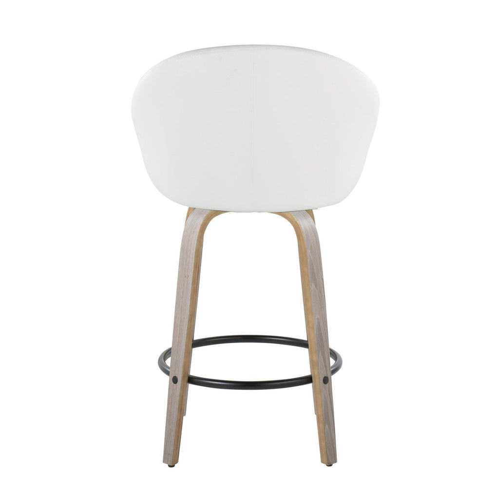 Matisse High Back 26" Fixed-Height Counter Stool - Set of 2 - Light Grey Wood, White PU, Black Metal