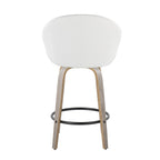 Matisse High Back 26" Fixed-Height Counter Stool - Set of 2 - Light Grey Wood, White PU, Black Metal