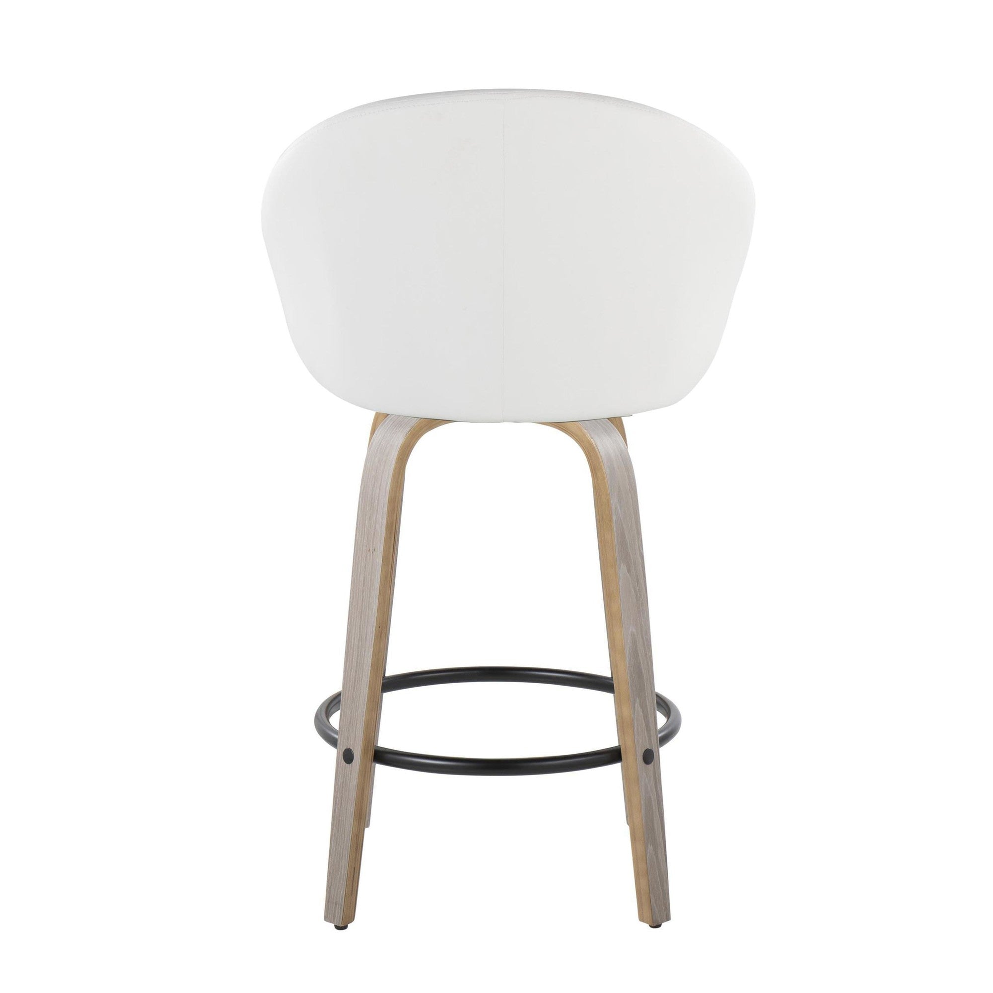 Matisse High Back 26" Fixed-Height Counter Stool - Set of 2 - Light Grey Wood, White PU, Black Metal
