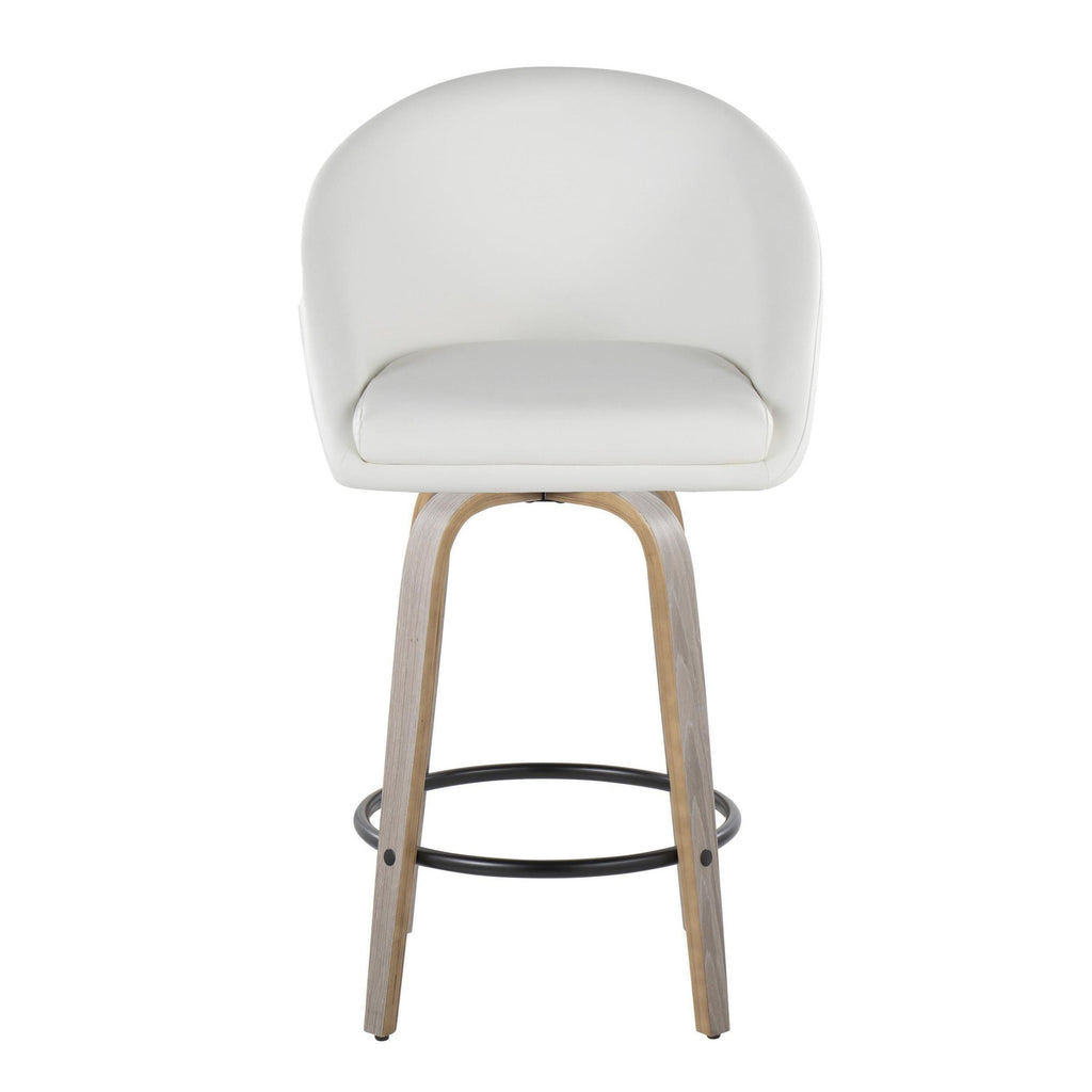 Matisse High Back 26" Fixed-Height Counter Stool - Set of 2 - Light Grey Wood, White PU, Black Metal