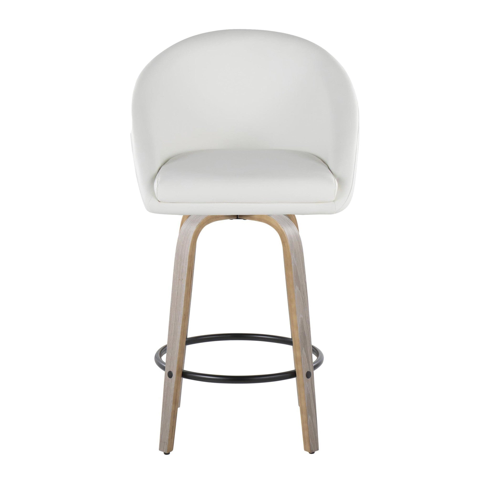Matisse High Back 26" Fixed-Height Counter Stool - Set of 2 - Light Grey Wood, White PU, Black Metal