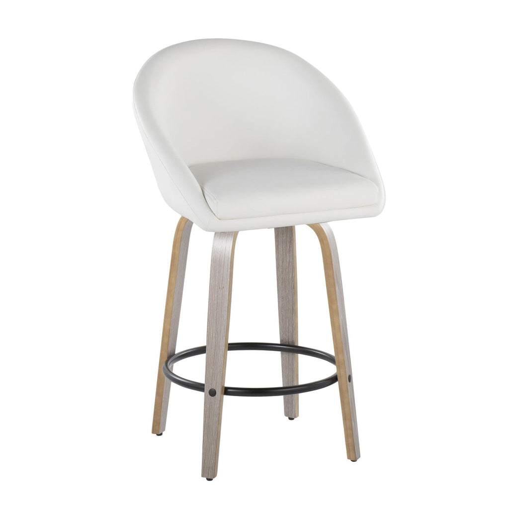 Matisse High Back 26" Fixed-Height Counter Stool - Set of 2 - Light Grey Wood, White PU, Black Metal