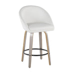 Matisse High Back 26" Fixed-Height Counter Stool - Set of 2 - Light Grey Wood, White PU, Black Metal