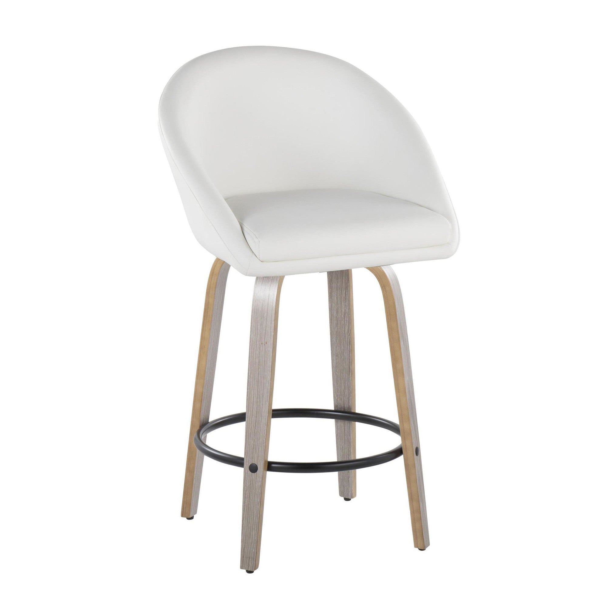 Matisse High Back 26" Fixed-Height Counter Stool - Set of 2 - Light Grey Wood, White PU, Black Metal