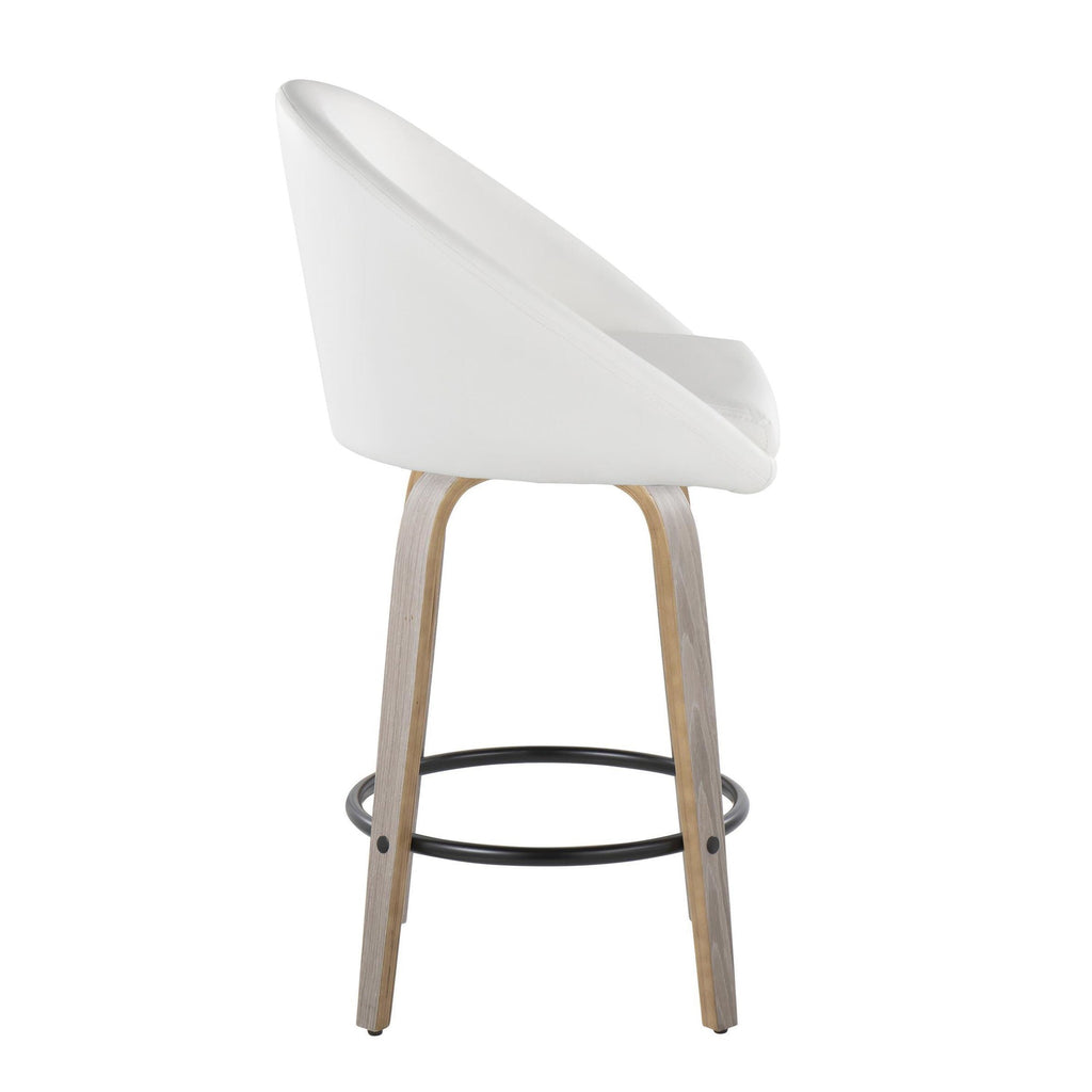 Matisse High Back 26" Fixed-Height Counter Stool - Set of 2 - Light Grey Wood, White PU, Black Metal