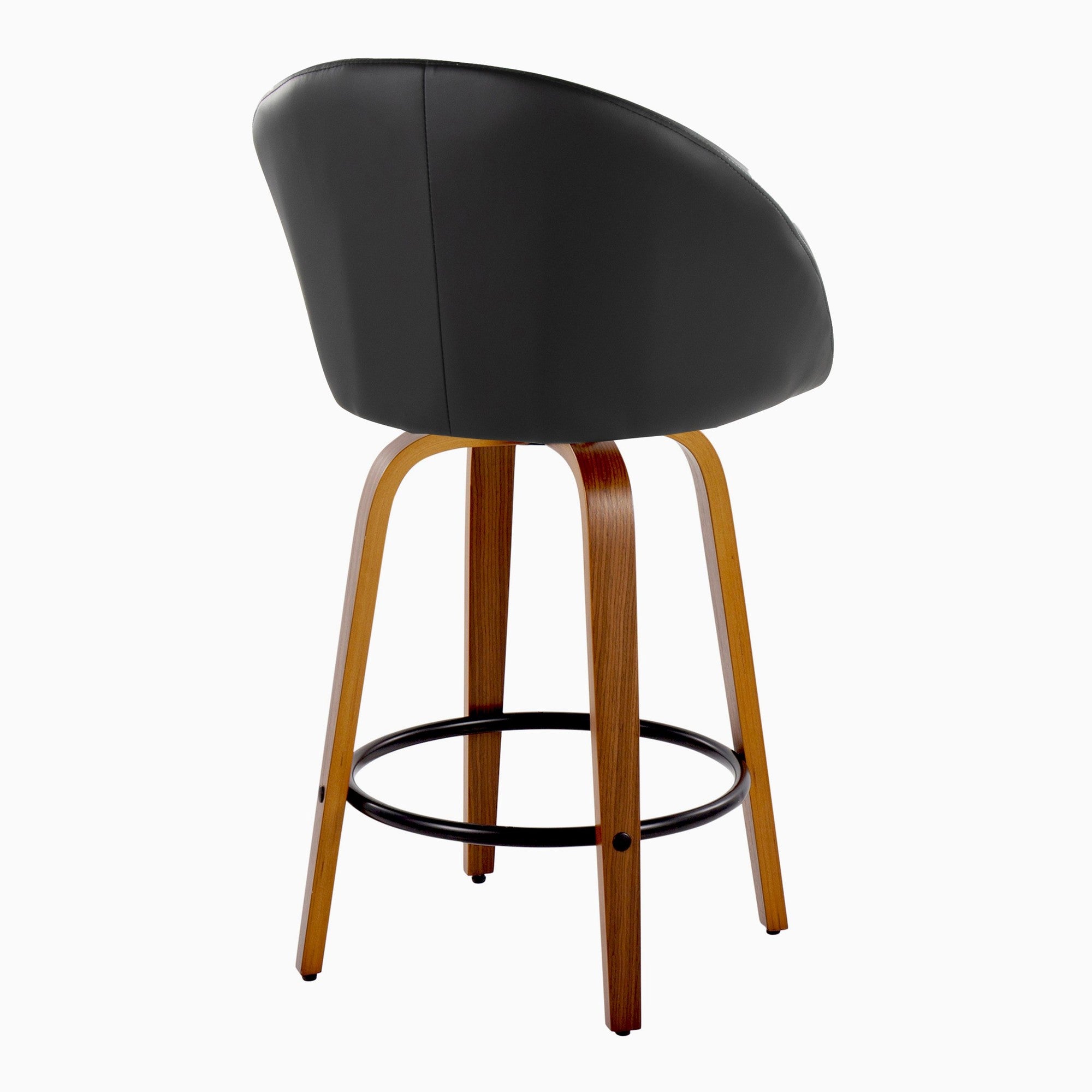 Matisse High Back 26" Fixed-Height Counter Stool - Set of 2 - Walnut Wood, Black PU, Black Metal
