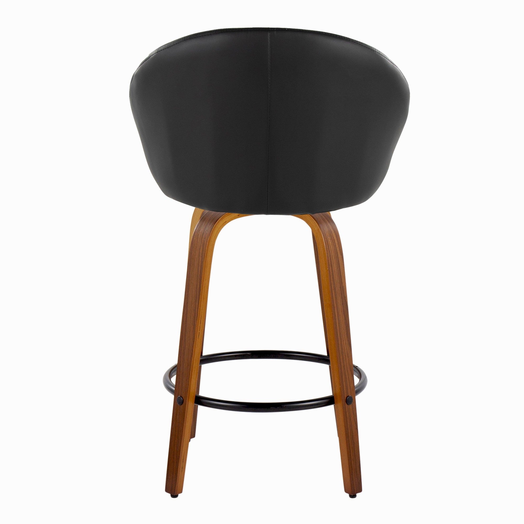 Matisse High Back 26" Fixed-Height Counter Stool - Set of 2 - Walnut Wood, Black PU, Black Metal