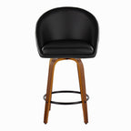 Matisse High Back 26" Fixed-Height Counter Stool - Set of 2 - Walnut Wood, Black PU, Black Metal