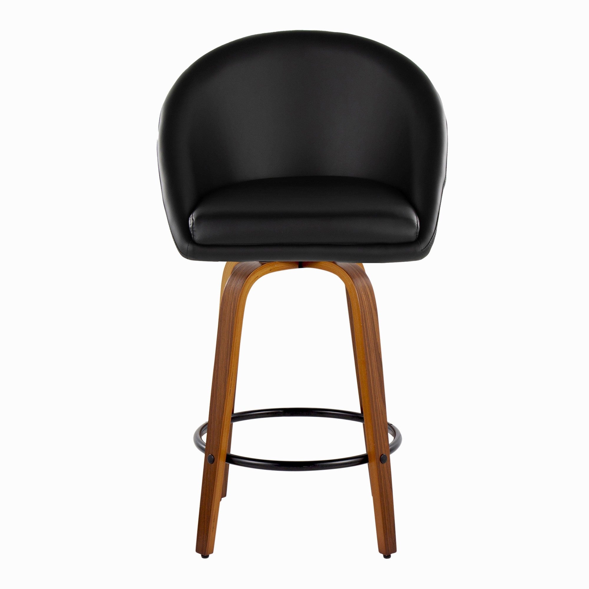 Matisse High Back 26" Fixed-Height Counter Stool - Set of 2 - Walnut Wood, Black PU, Black Metal