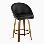 Matisse High Back 26" Fixed-Height Counter Stool - Set of 2 - Walnut Wood, Black PU, Black Metal